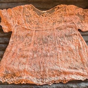 Elegant Lace Floral swimsuit cover up! Light pink